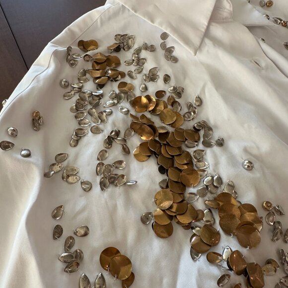 NWT DRIES VAN NOTEN Casia Embellished Sequin white cotton poplin shirt (XS) - Picture 6 of 10